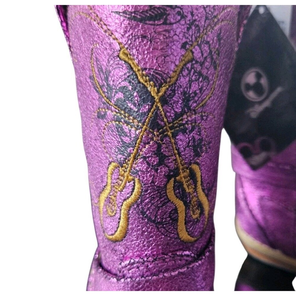 Rare Hannah Montana Western Boots Size 12 Youth Metallic Purple Embroidered NWT - Picture 4 of 9